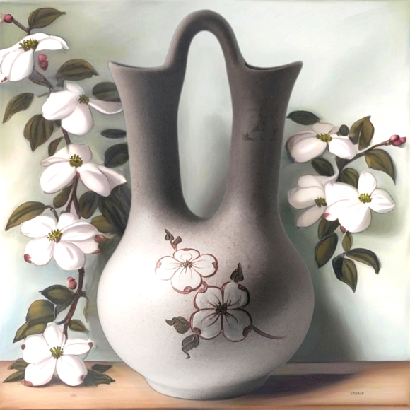 Elegant MCM-Style Pigeon Forge Pottery Ceremony Vase Adorned with Dogwoods - Picture 1 of 6
